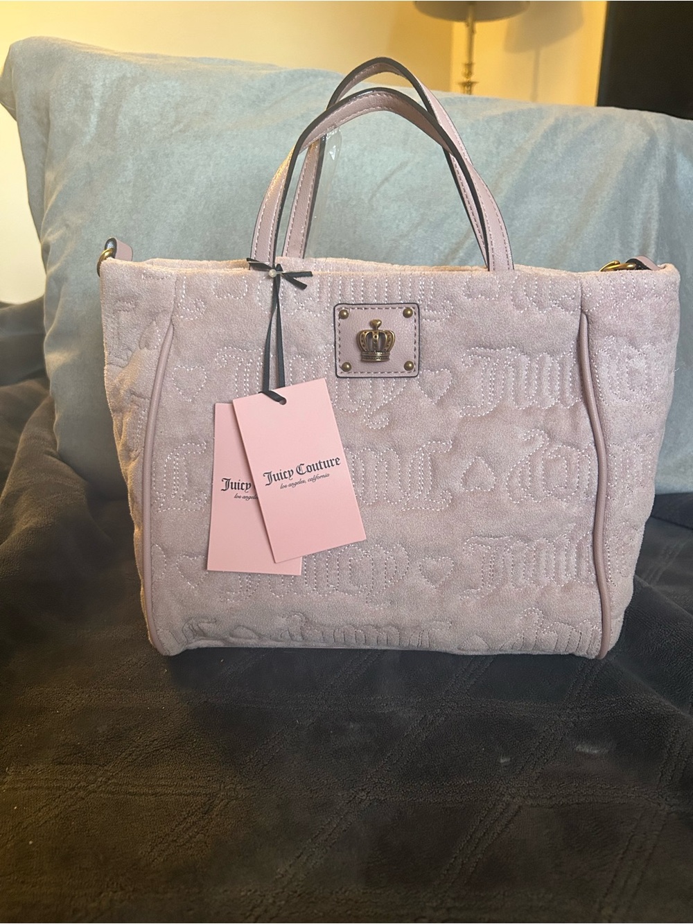 Juicy Couture Light Pink Quilted Tote with Crown Plaque